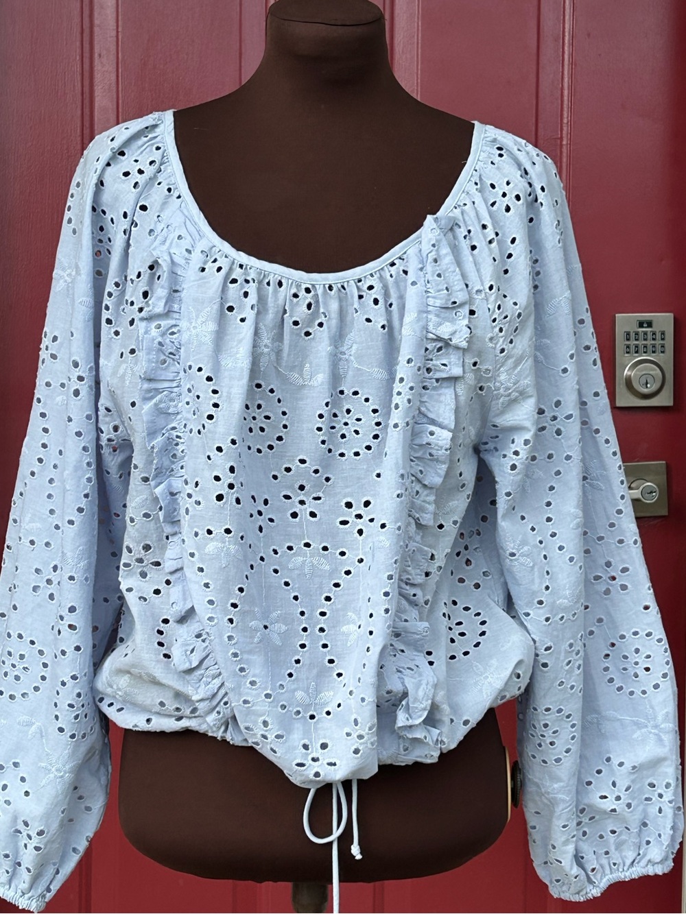 JOIE sL Light Blue Eyelet Ruffle Peasant Blouse-looks NEW-retail $248